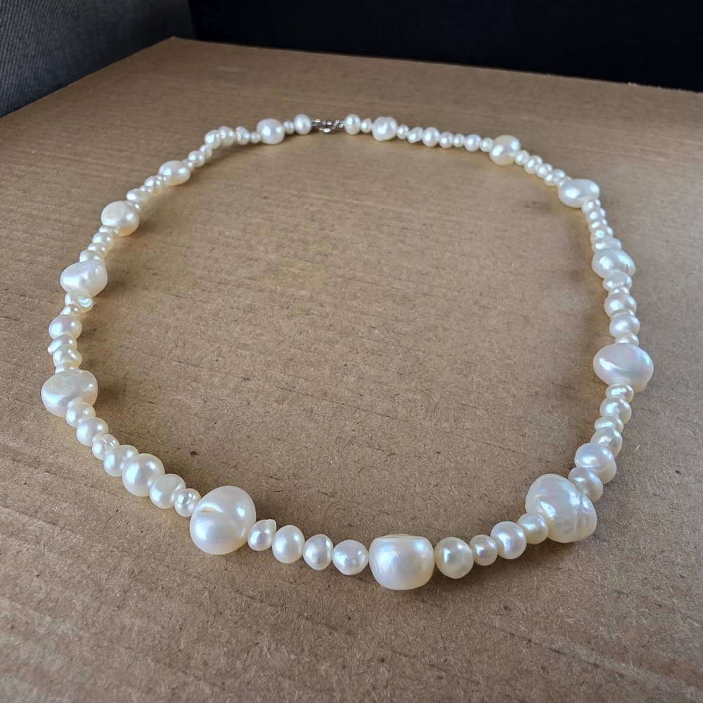 Vintage Baroque Pearl Necklace 925 Sterling Silver Signed CGI CN